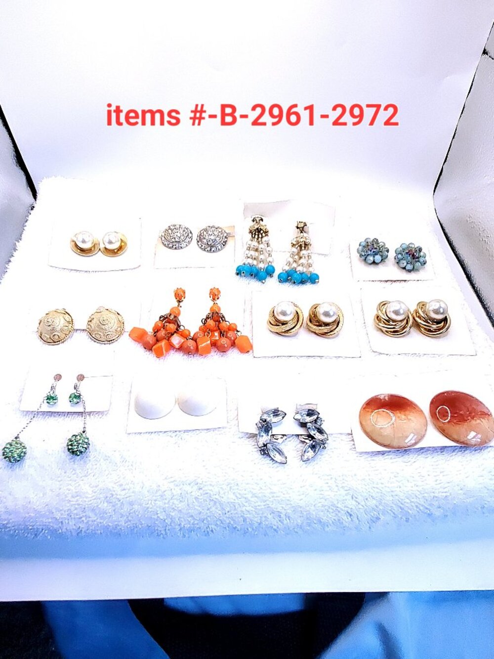 12 Vintage Pair of Clip on Earrings, items # B-2961-2972,.  wt.  @ 180 grams.